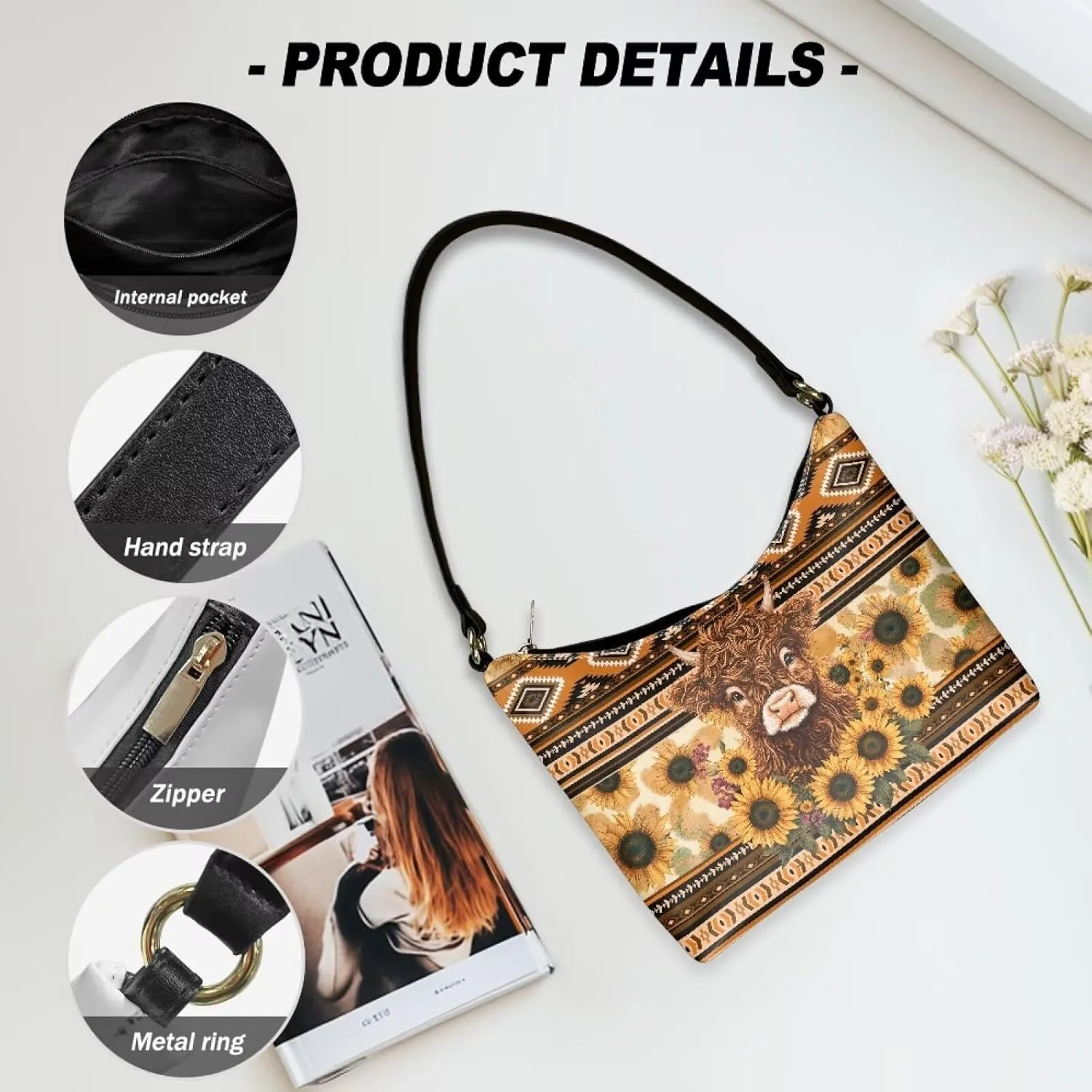 GIFTPUZZ Women Underarm Shoulder Bag Trendy Leather Purse with Top Handle Internal Pocket and Zipper Closure Waterproof