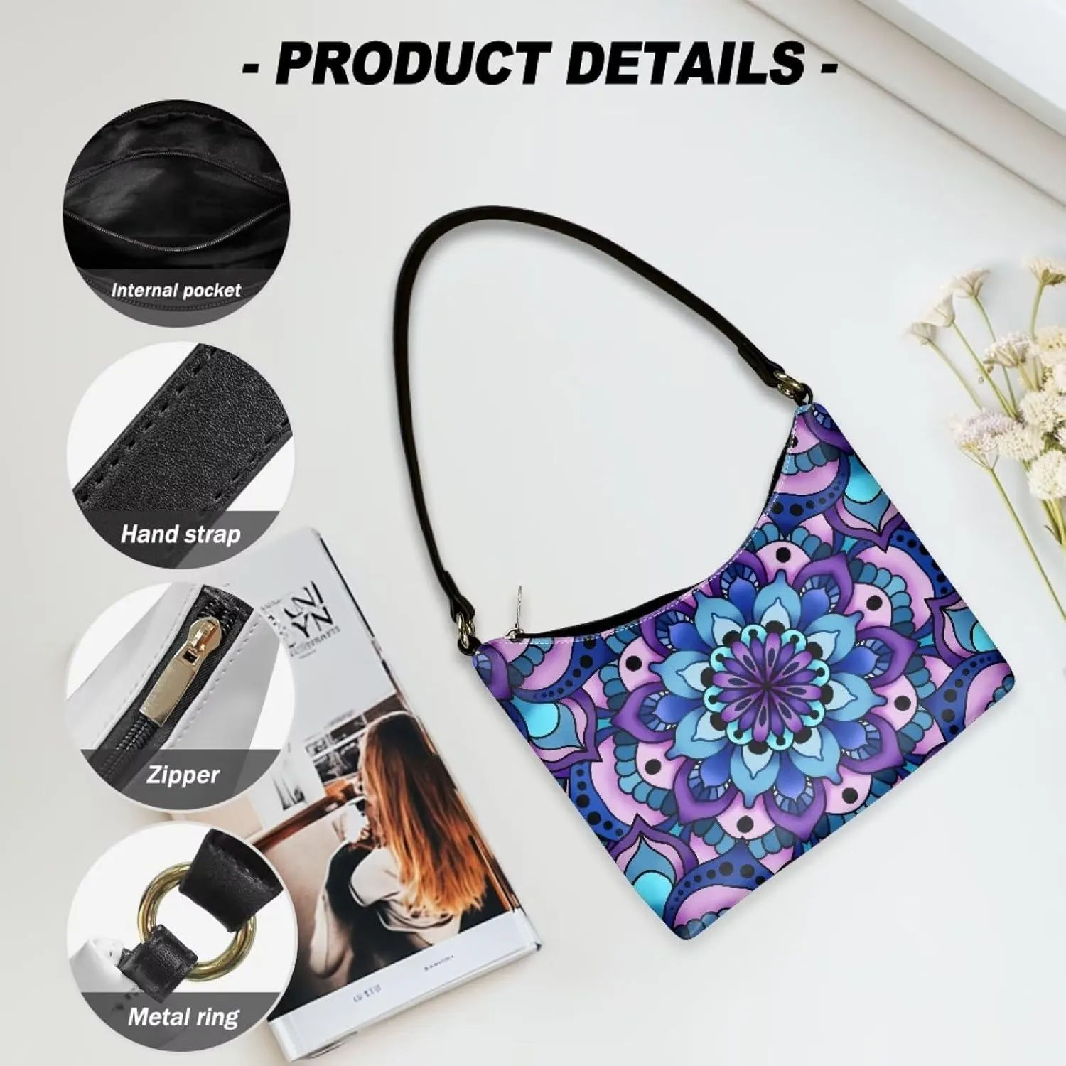 GIFTPUZZ Women Underarm Shoulder Bag Trendy Leather Purse with Top Handle Internal Pocket and Zipper Closure Waterproof