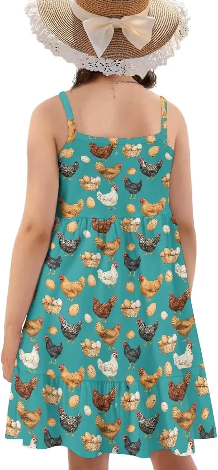Girls Summer Dress Size 3T-14Y Sleeveless Straps Tiered Swing Sundress