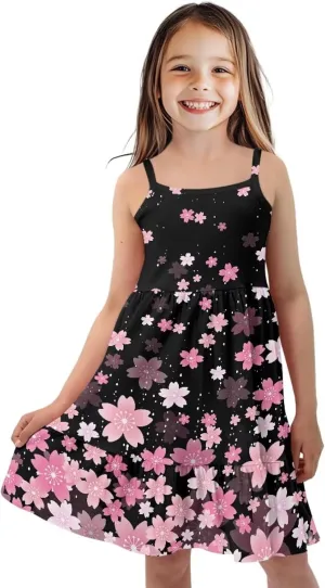 Girls Summer Dress Size 3T-14Y Sleeveless Straps Tiered Swing Sundress