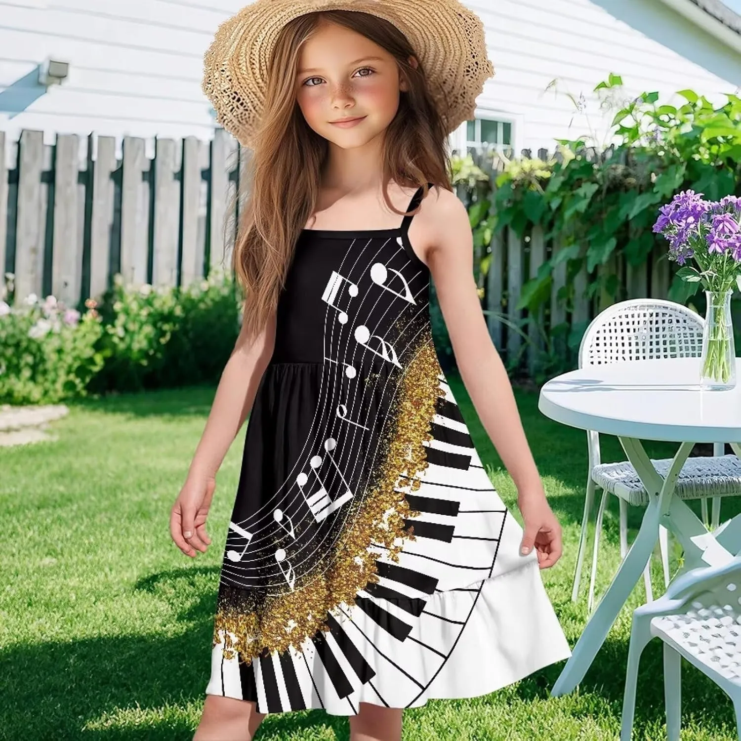 Girls Summer Dress Size 3T-14Y Sleeveless Straps Tiered Swing Sundress