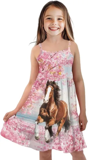 Girls Summer Dress Size 3T-14Y Sleeveless Straps Tiered Swing Sundress
