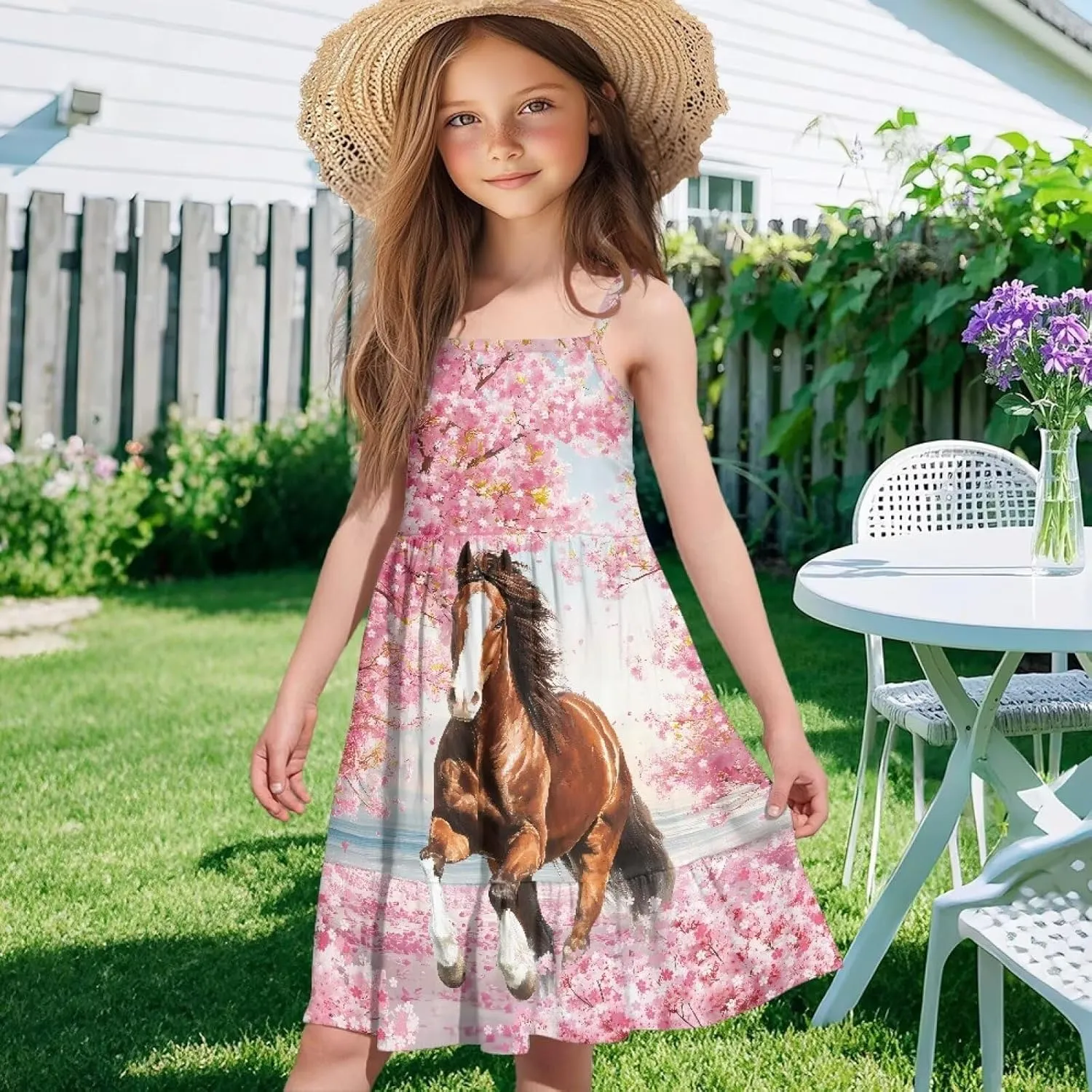 Girls Summer Dress Size 3T-14Y Sleeveless Straps Tiered Swing Sundress