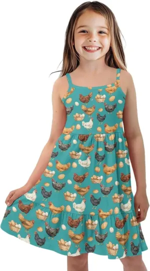 Girls Summer Dress Size 3T-14Y Sleeveless Straps Tiered Swing Sundress