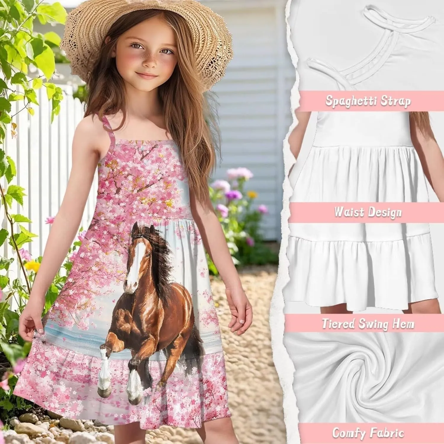 Girls Summer Dress Size 3T-14Y Sleeveless Straps Tiered Swing Sundress
