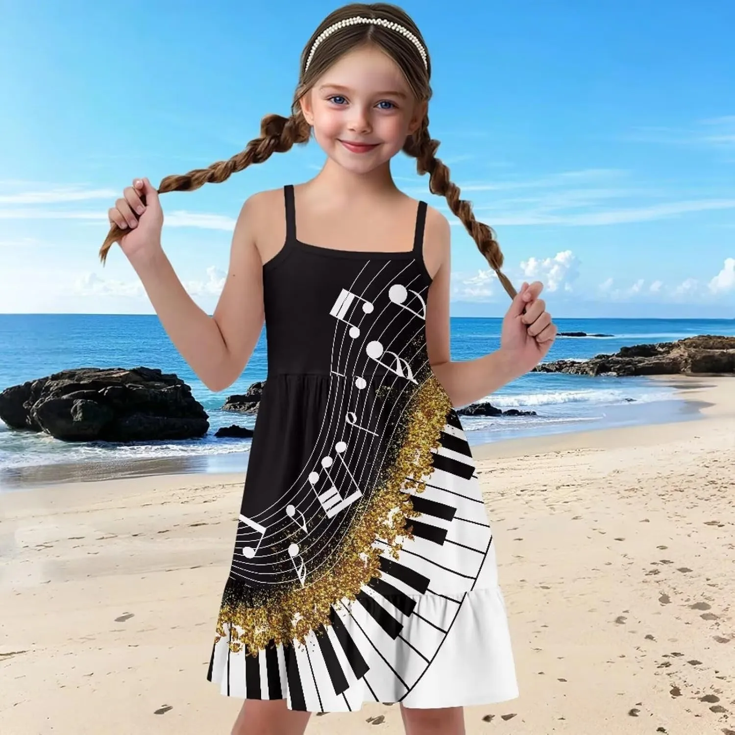 Girls Summer Dress Size 3T-14Y Sleeveless Straps Tiered Swing Sundress