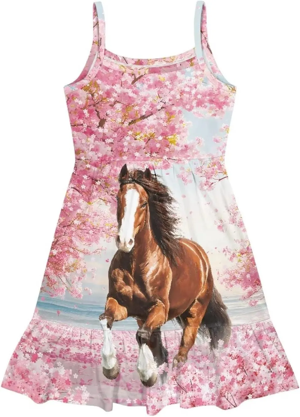 Girls Summer Dress Size 3T-14Y Sleeveless Straps Tiered Swing Sundress