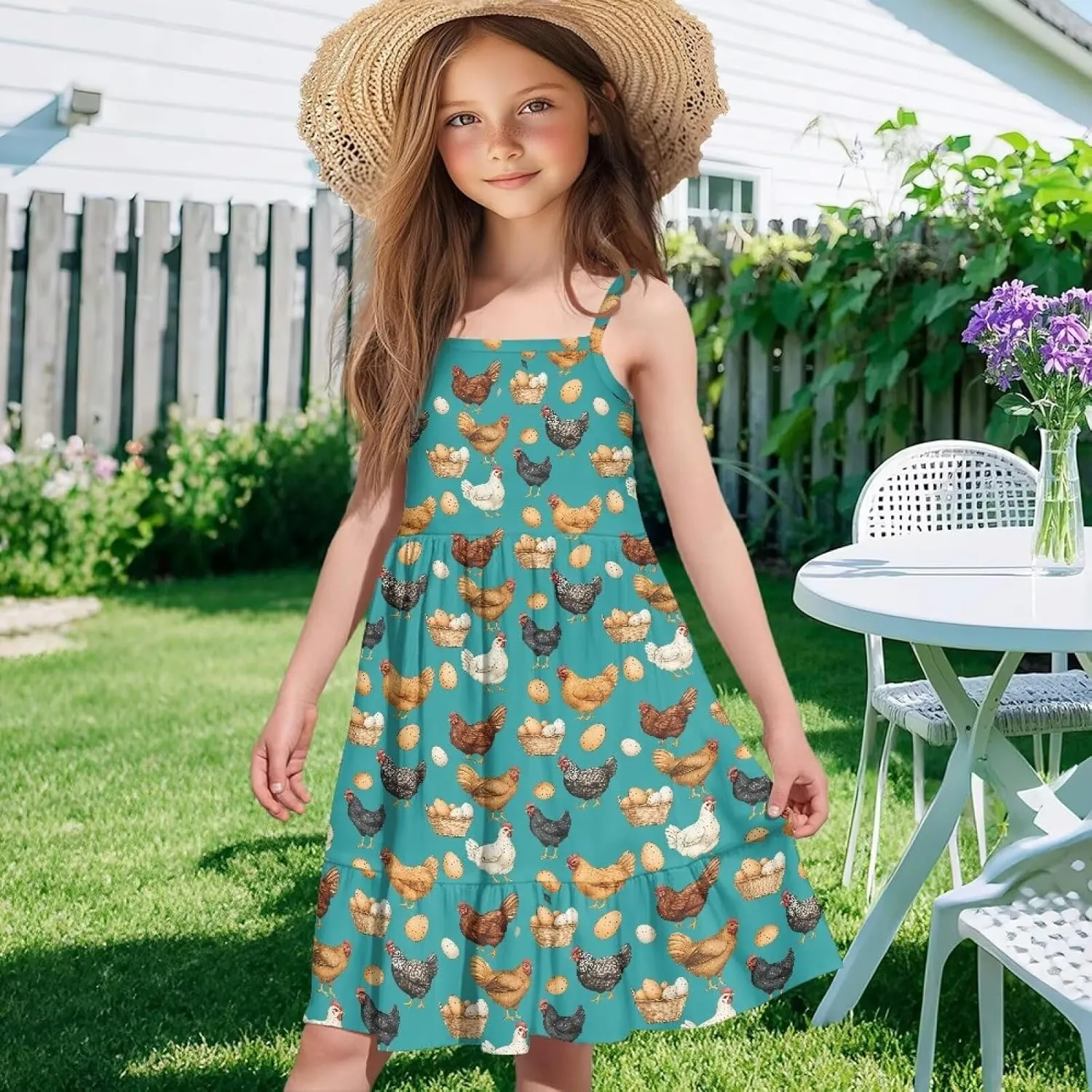 Girls Summer Dress Size 3T-14Y Sleeveless Straps Tiered Swing Sundress
