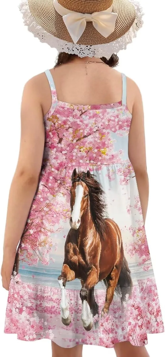 Girls Summer Dress Size 3T-14Y Sleeveless Straps Tiered Swing Sundress