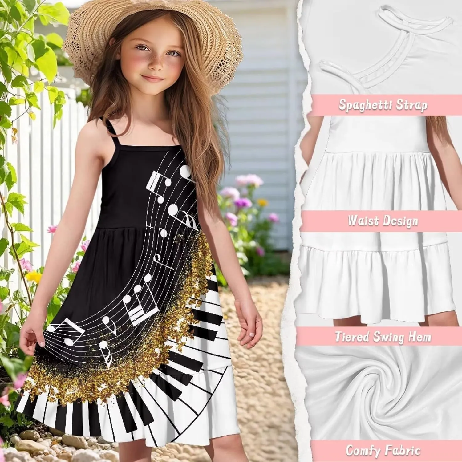 Girls Summer Dress Size 3T-14Y Sleeveless Straps Tiered Swing Sundress