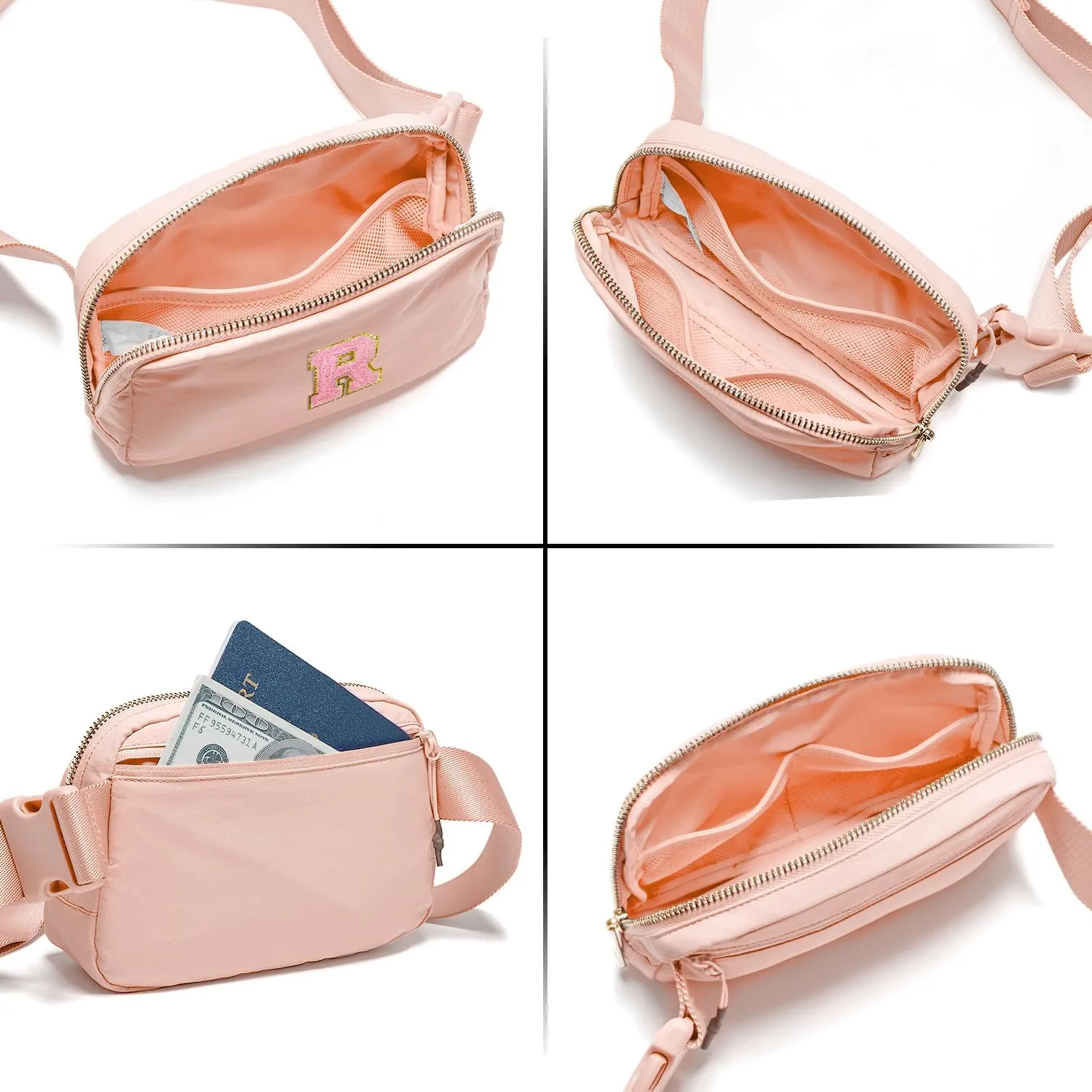 Gitus 6 7 8 9 10 Year Old Girl Gifts Belt Bag Fanny Pack Crossbody Bags with Initial Letter Patch Things for Teen Girls Easter Gifts for Girls Travel Essentials（Coral Pink-R）