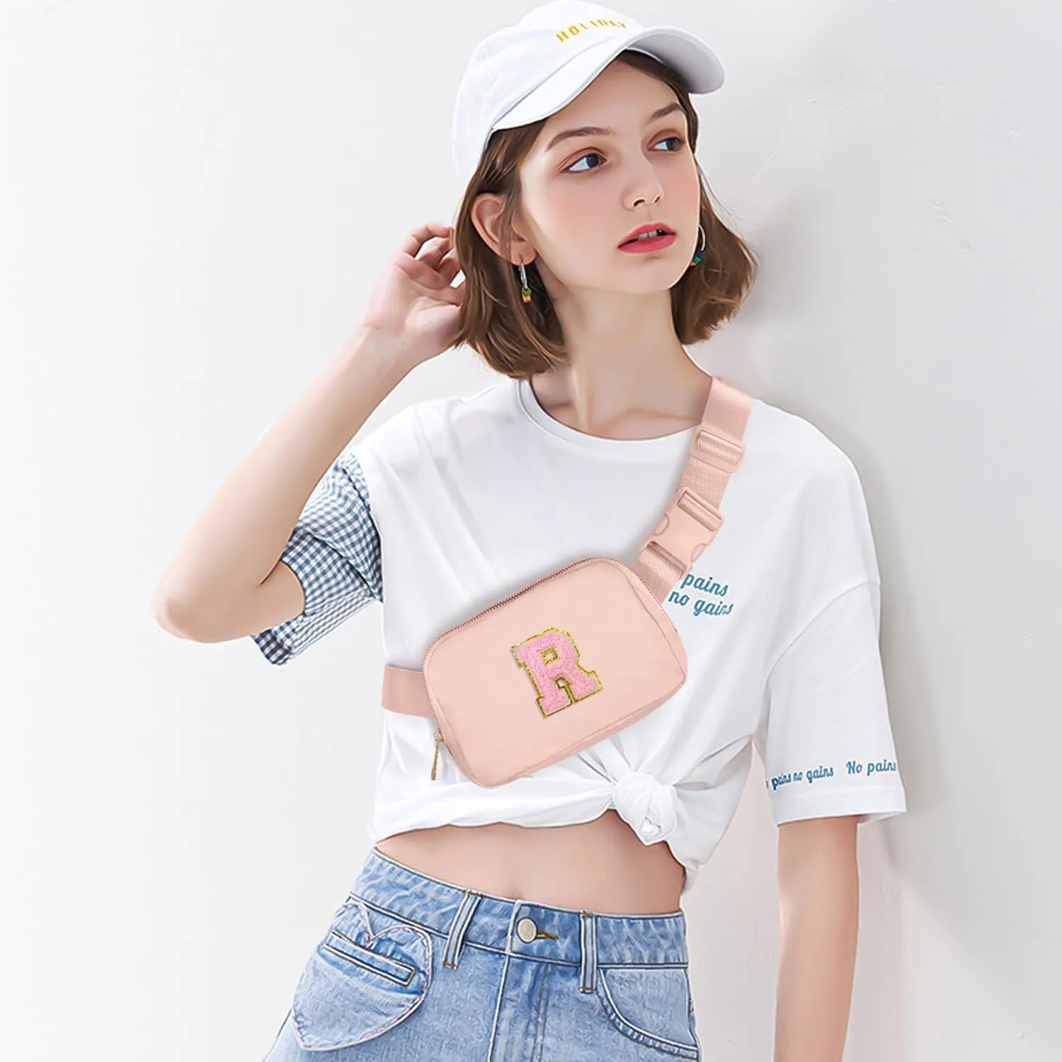 Gitus 6 7 8 9 10 Year Old Girl Gifts Belt Bag Fanny Pack Crossbody Bags with Initial Letter Patch Things for Teen Girls Easter Gifts for Girls Travel Essentials（Coral Pink-R）