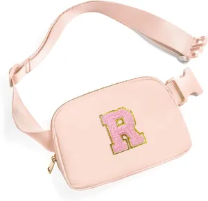 Gitus 6 7 8 9 10 Year Old Girl Gifts Belt Bag Fanny Pack Crossbody Bags with Initial Letter Patch Things for Teen Girls Easter Gifts for Girls Travel Essentials（Coral Pink-R）