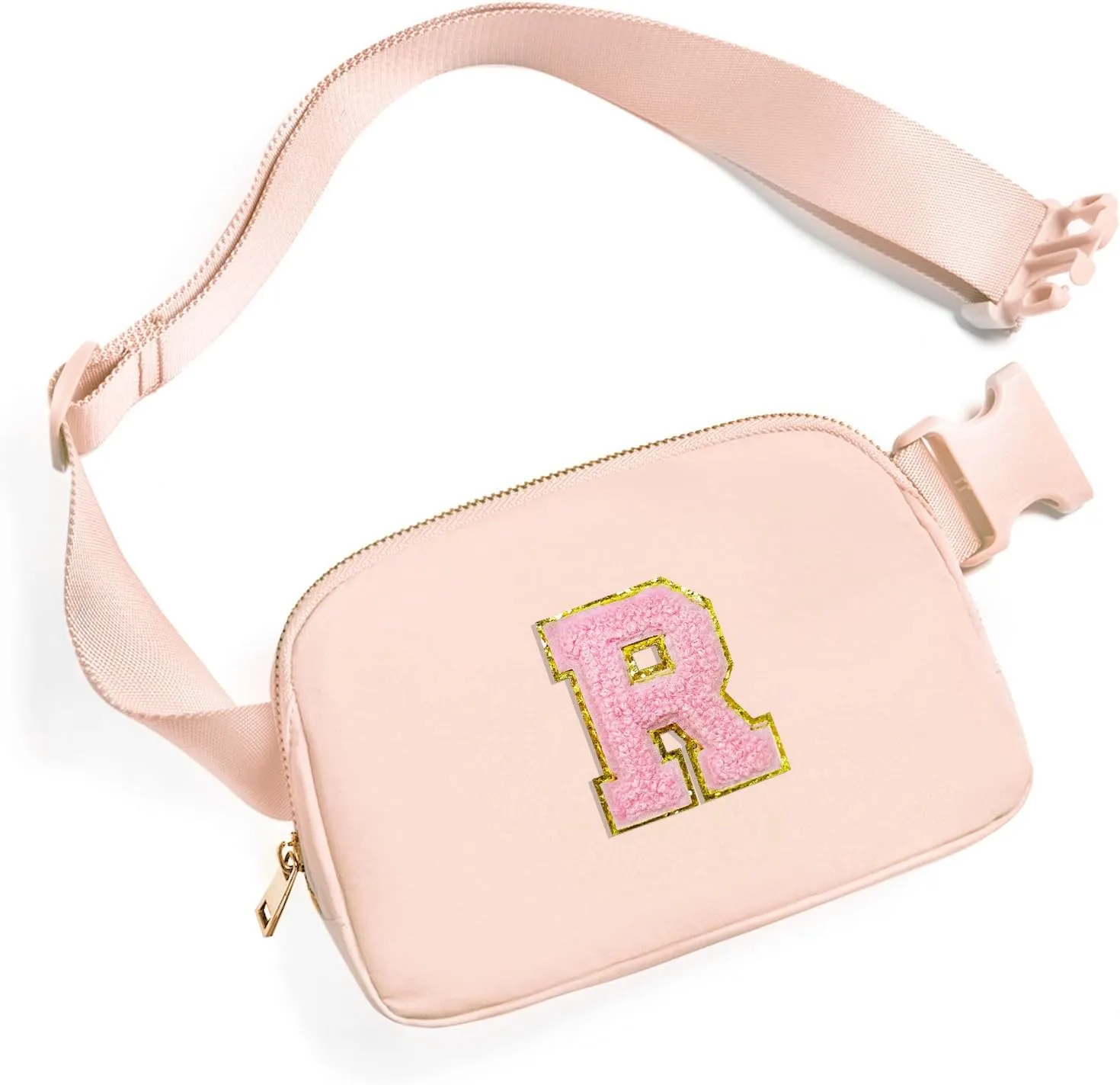 Gitus 6 7 8 9 10 Year Old Girl Gifts Belt Bag Fanny Pack Crossbody Bags with Initial Letter Patch Things for Teen Girls Easter Gifts for Girls Travel Essentials（Coral Pink-R）