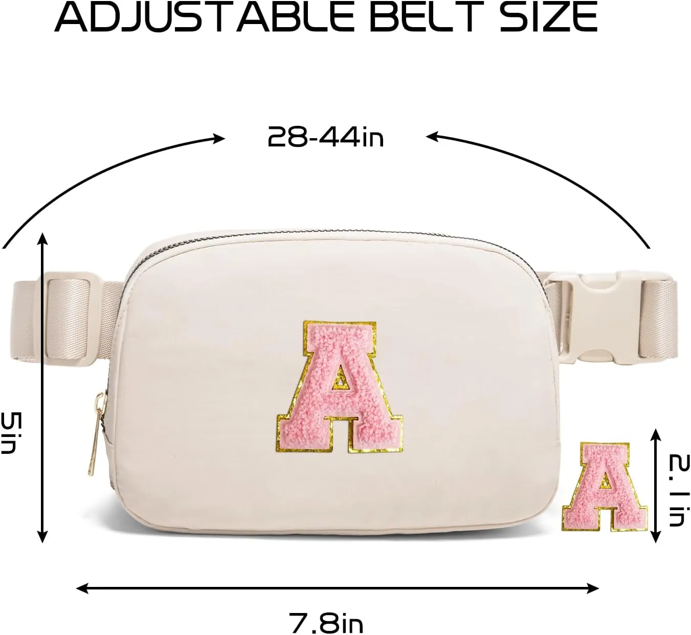 Gitus Belt Bag Fanny Pack Crossbody Bags with Initial Letter Patch Cute Stuff Birthday Gifts for Teenager Girls Cool Stuff for Teens Trendy Preppy Stuff for Teen Girls (Beige-A)