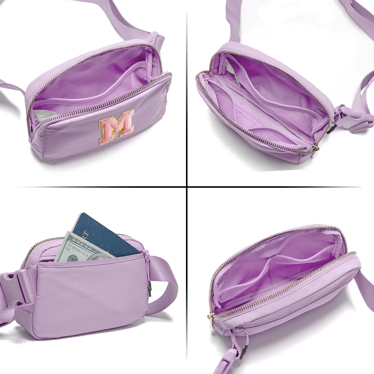 Gitus Belt Bag Fanny Pack Crossbody Bags with Initial Letter Patch Cute Stuff Birthday Gifts for Teenager Girls Trendy Preppy Stuff for Teen Girls Cool Stuff for Teens (Lavender-M)