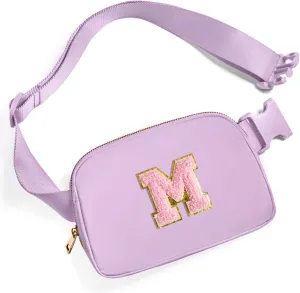 Gitus Belt Bag Fanny Pack Crossbody Bags with Initial Letter Patch Cute Stuff Birthday Gifts for Teenager Girls Trendy Preppy Stuff for Teen Girls Cool Stuff for Teens (Lavender-M)