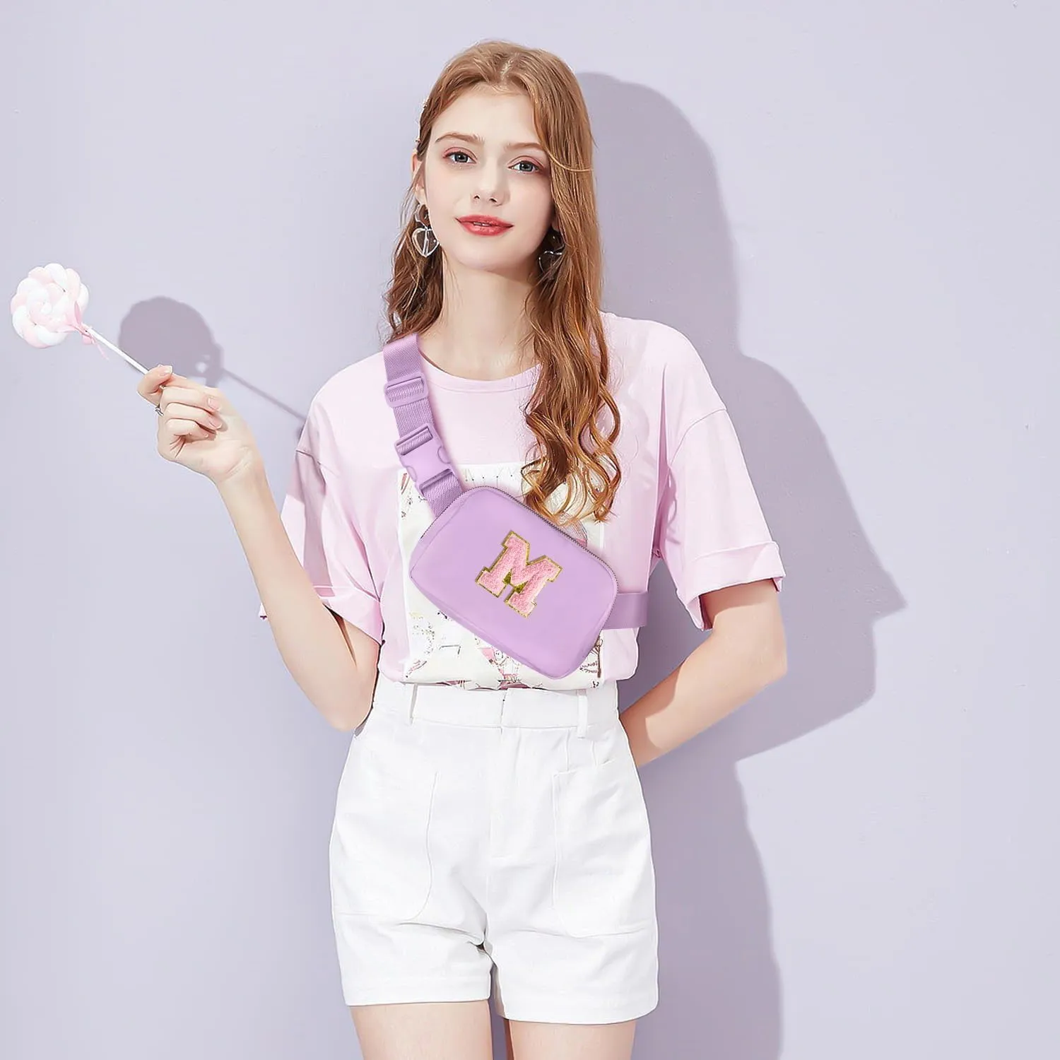 Gitus Belt Bag Fanny Pack Crossbody Bags with Initial Letter Patch Cute Stuff Birthday Gifts for Teenager Girls Trendy Preppy Stuff for Teen Girls Cool Stuff for Teens (Lavender-M)