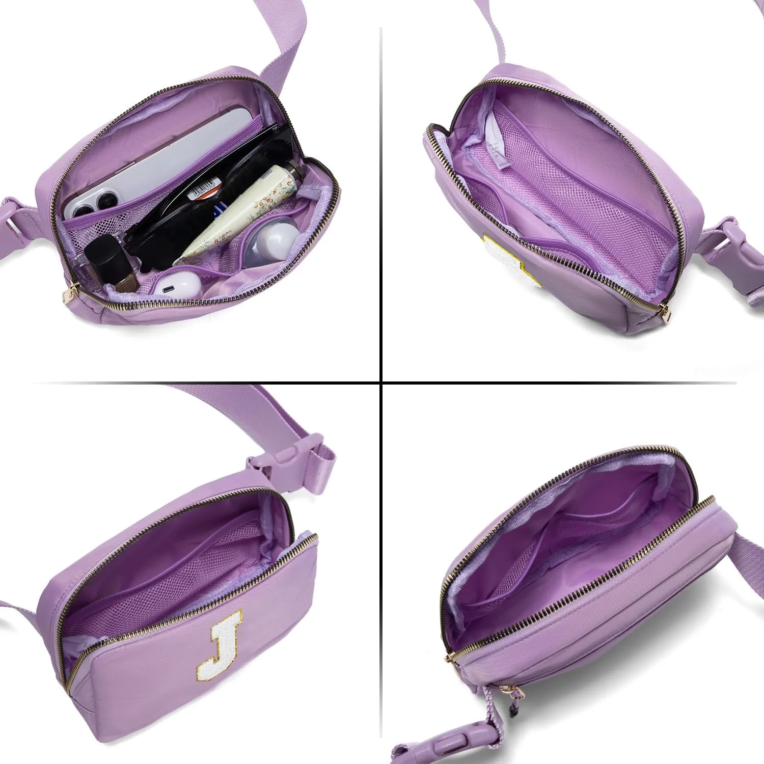 Gitus Birthday Gifts for 8 9 10 11 12 13 Year Old Girls Personalized Fanny Pack Crossbody Bags with Initial Letter Patch Belt Bag for Teen Girls Cute Trendy Stuff Travel Essentials (Lavender-J)