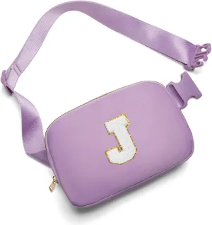 Gitus Birthday Gifts for 8 9 10 11 12 13 Year Old Girls Personalized Fanny Pack Crossbody Bags with Initial Letter Patch Belt Bag for Teen Girls Cute Trendy Stuff Travel Essentials (Lavender-J)