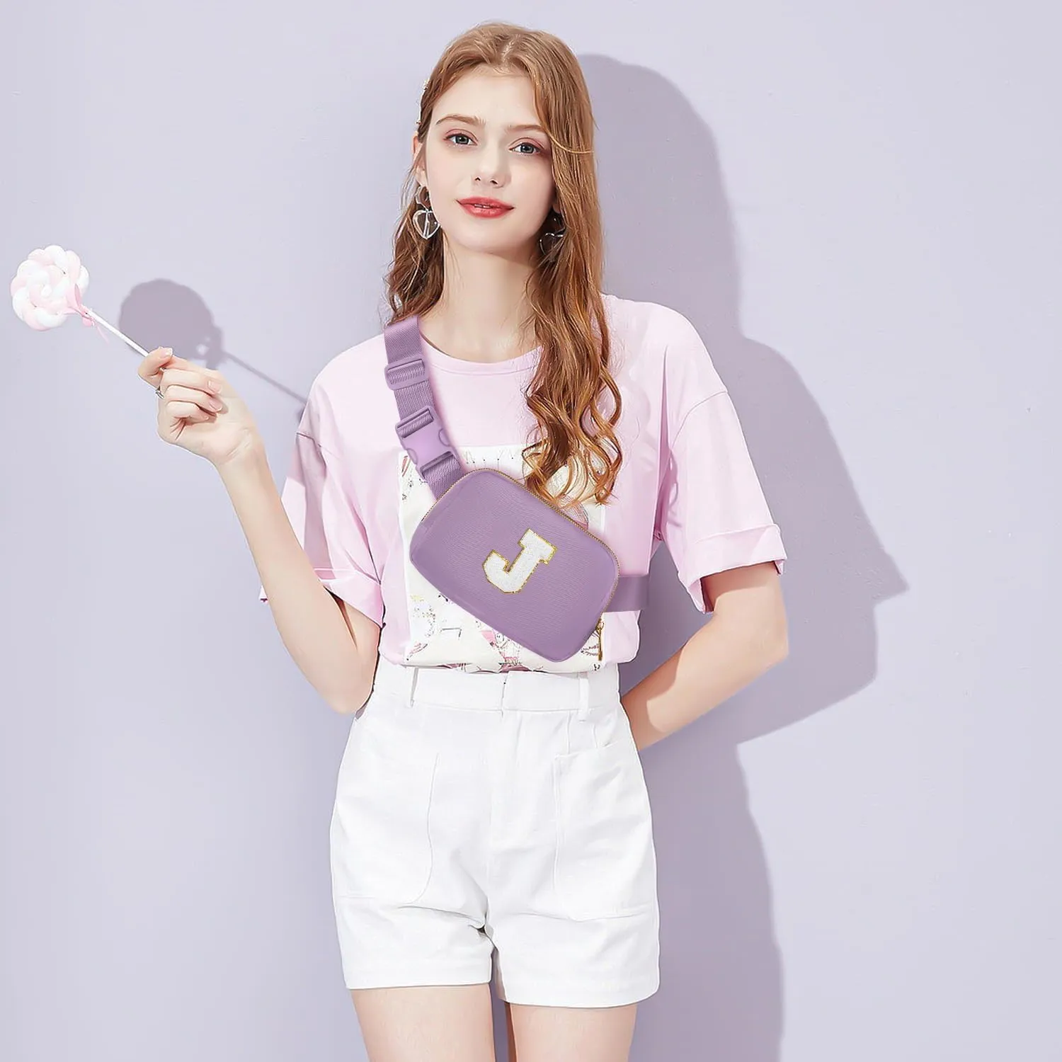 Gitus Birthday Gifts for 8 9 10 11 12 13 Year Old Girls Personalized Fanny Pack Crossbody Bags with Initial Letter Patch Belt Bag for Teen Girls Cute Trendy Stuff Travel Essentials (Lavender-J)
