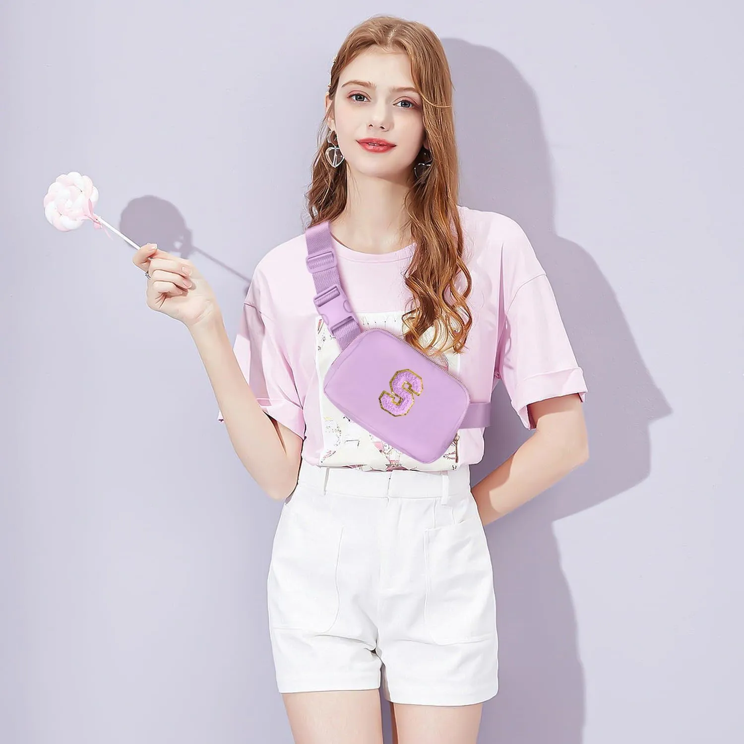 Gitus Gifts for 8 9 10 11 12 Year Old Girls Belt Bag Fanny Pack Crossbody Bags with Initial Letter Patch Cute Stuff Birthday Gifts for Teen Girls Women Personalized Trend Stuff (Lavender-S)