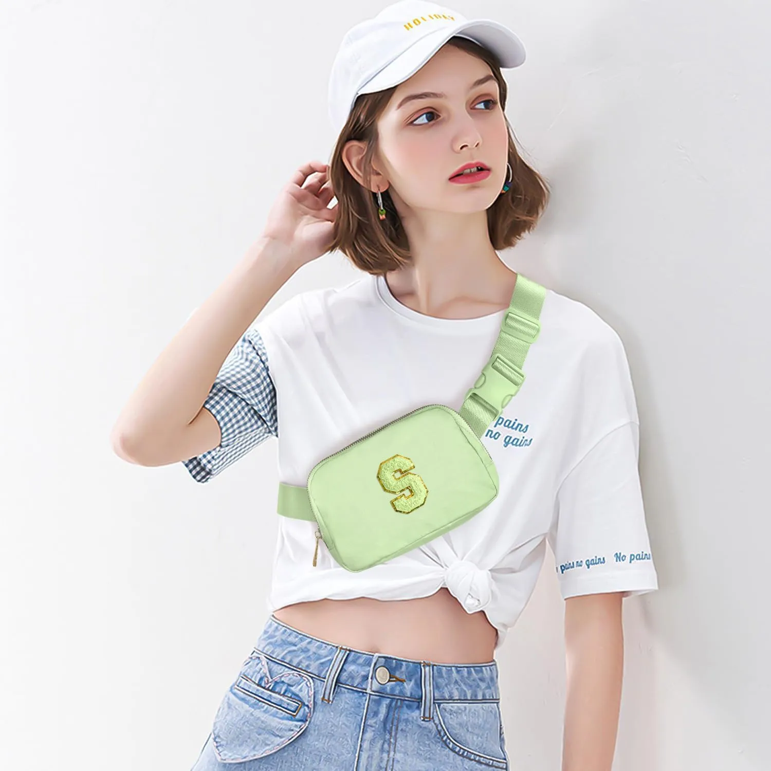 Gitus Gifts for 8 9 10 11 12 Year Old Girls Belt Bag Fanny Pack Crossbody Bags with Initial Letter Patch Cute Stuff Birthday Gifts for Teen Girls Women Personalized Trend Stuff (Light Green-S)