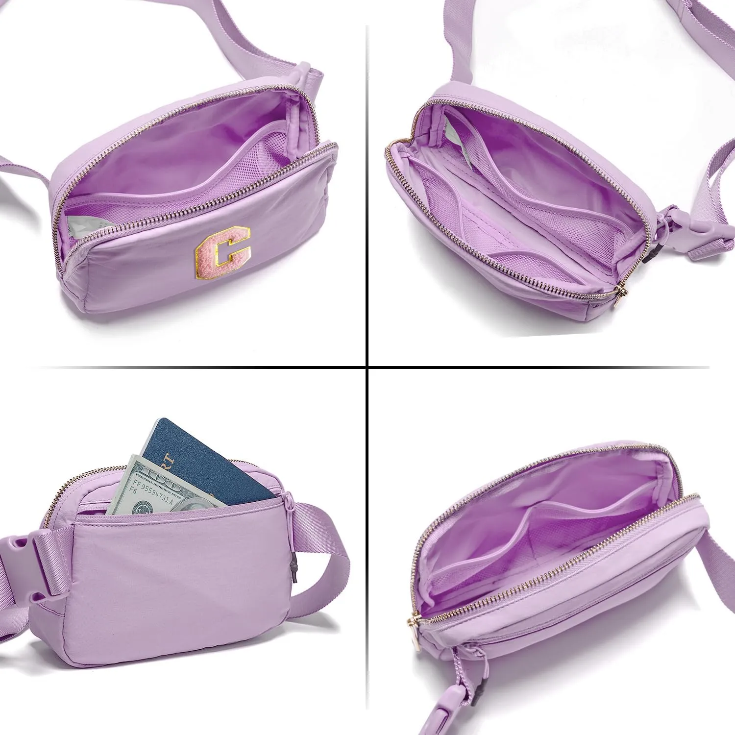 Gitus Initial Belt Bag Fanny Pack Crossbody Bag for Girls Birthday Gifts Age 8-10 Teen Girl Gifts Trend Stuff Personalized Letter Gifts for Daughter Sister (Lavender-C)
