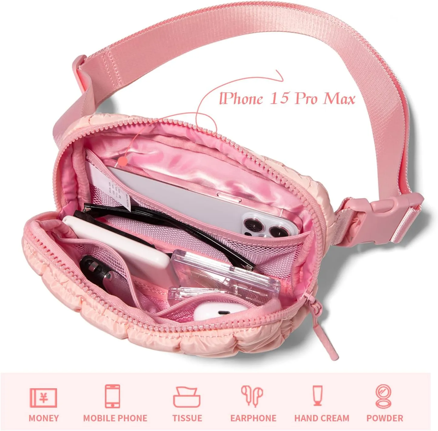 Gitus Trending Gifts for Women Puffer Crossbody Bags for Women Belt Bag Fanny Pack with Adjustable Straps Lightweight Quilted Puffy Bag Woman Gifts (Light Pink)
