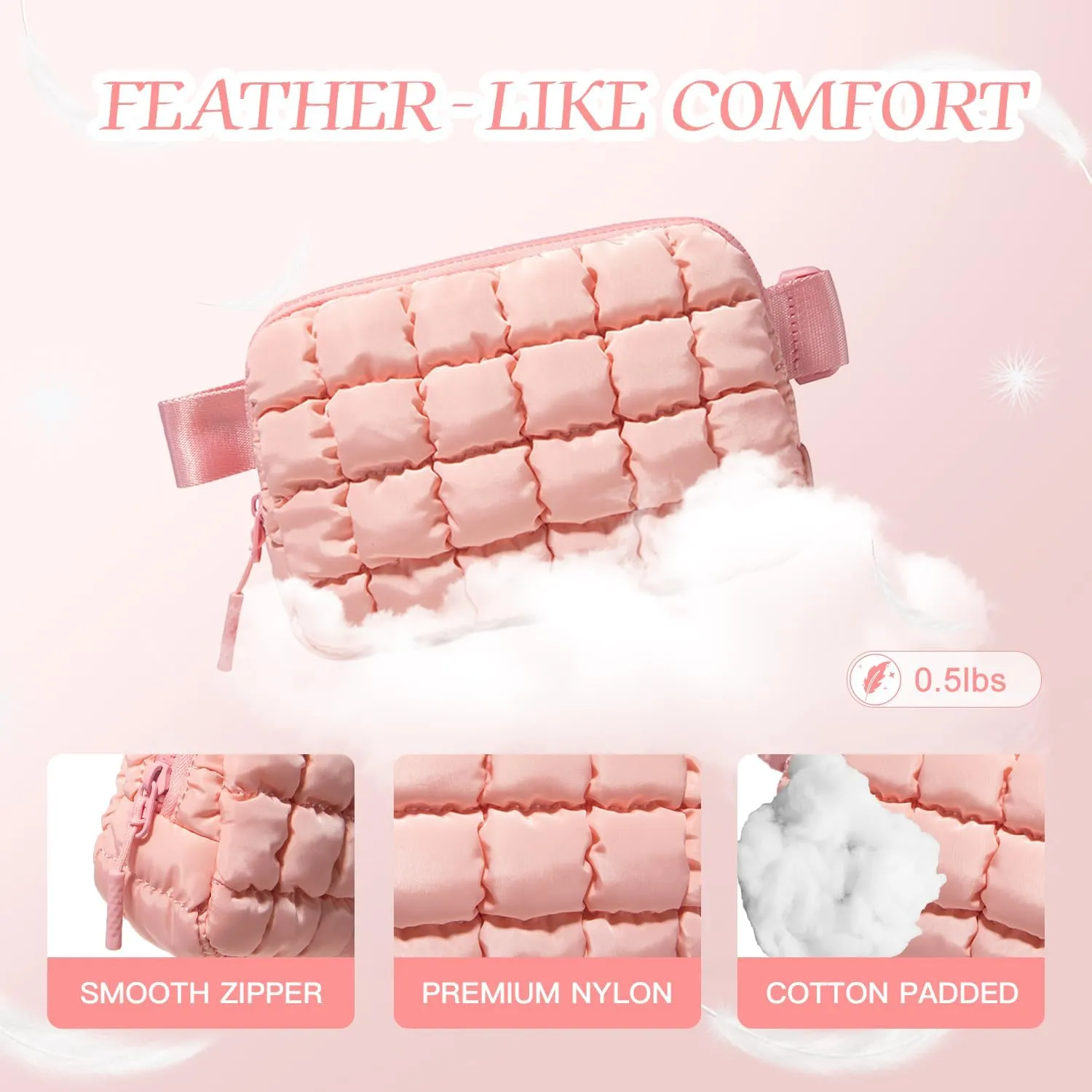 Gitus Trending Gifts for Women Puffer Crossbody Bags for Women Belt Bag Fanny Pack with Adjustable Straps Lightweight Quilted Puffy Bag Woman Gifts (Light Pink)