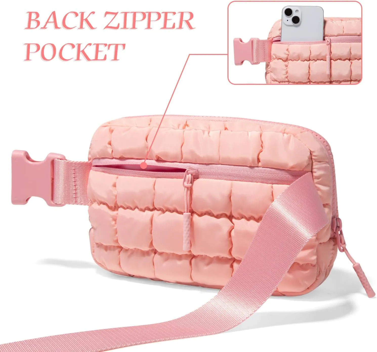 Gitus Trending Gifts for Women Puffer Crossbody Bags for Women Belt Bag Fanny Pack with Adjustable Straps Lightweight Quilted Puffy Bag Woman Gifts (Light Pink)