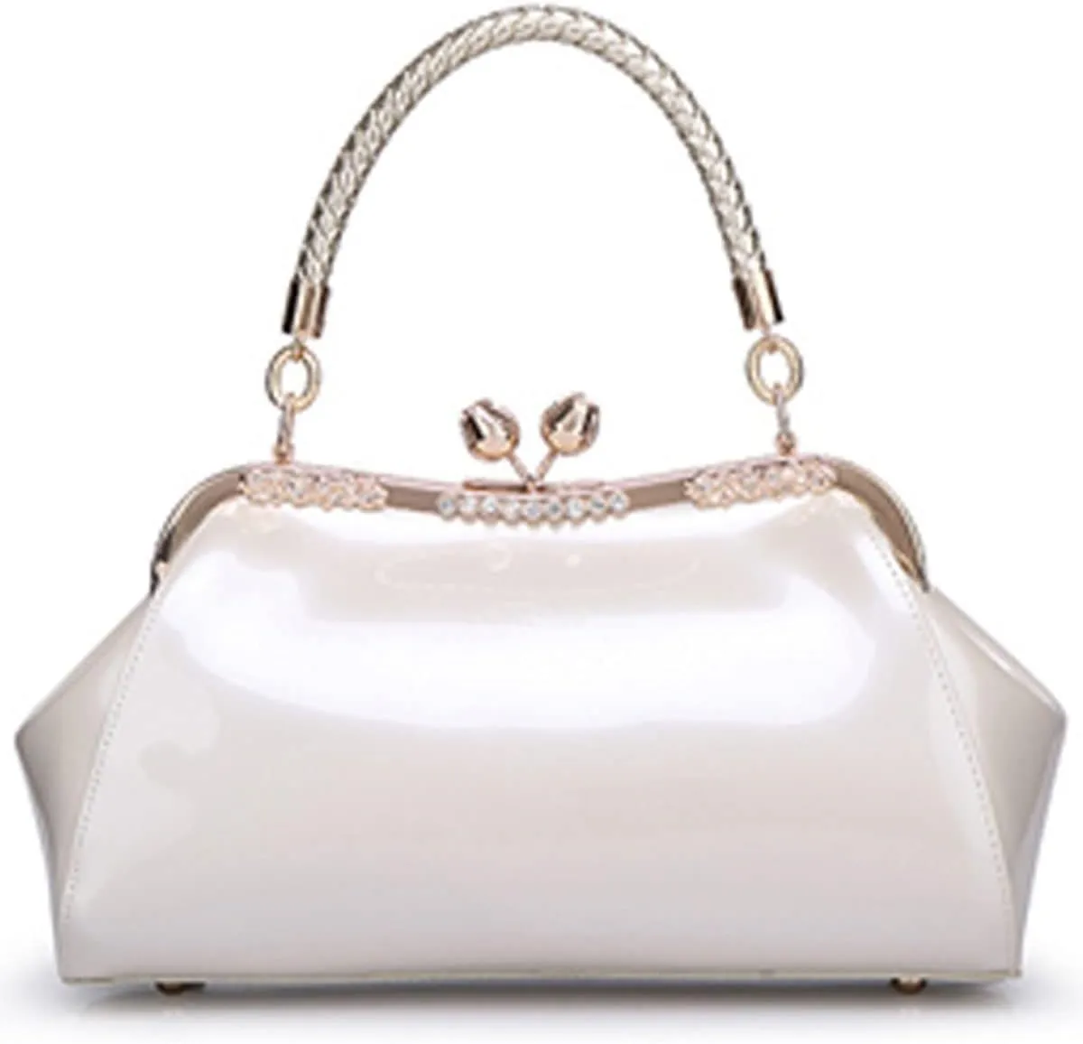 Glossy Patent Leather Handbag for Women Top Handle Tote Bag Evening Shoulder Bag Wedding Satchel Retro Purse