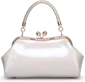 Glossy Patent Leather Handbag for Women Top Handle Tote Bag Evening Shoulder Bag Wedding Satchel Retro Purse