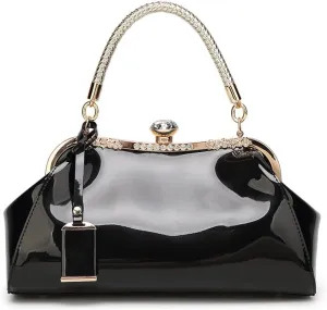 Glossy Patent Leather Handbag for Women Top Handle Tote Bag Evening Shoulder Purse Wedding Satchel