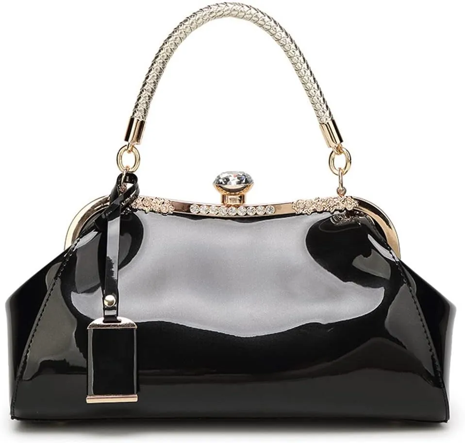 Glossy Patent Leather Handbag for Women Top Handle Tote Bag Evening Shoulder Purse Wedding Satchel