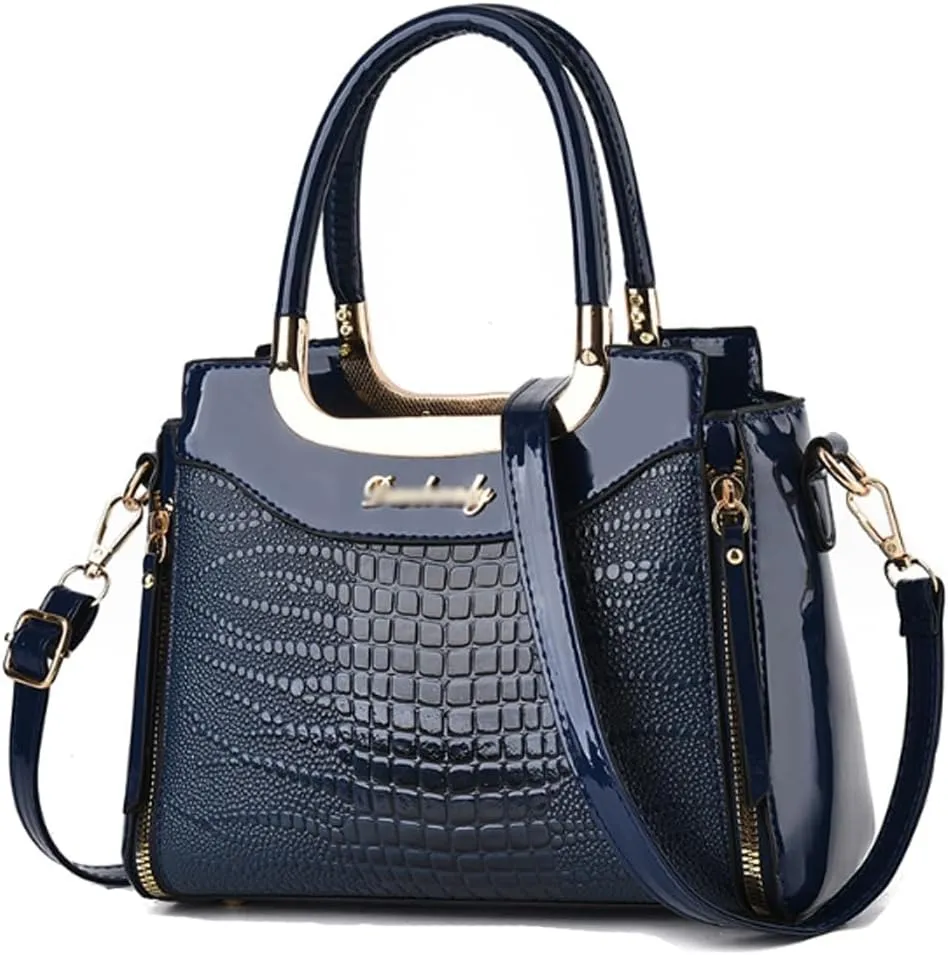 Glossy Patent Leather Handbags Purses for Women Satchel Crocodile Pattern Top Handle Handbag Ladies Shoulder Bag