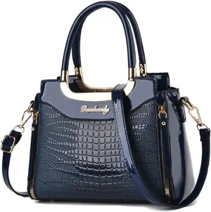 Glossy Patent Leather Handbags Purses for Women Satchel Crocodile Pattern Top Handle Handbag Ladies Shoulder Bag