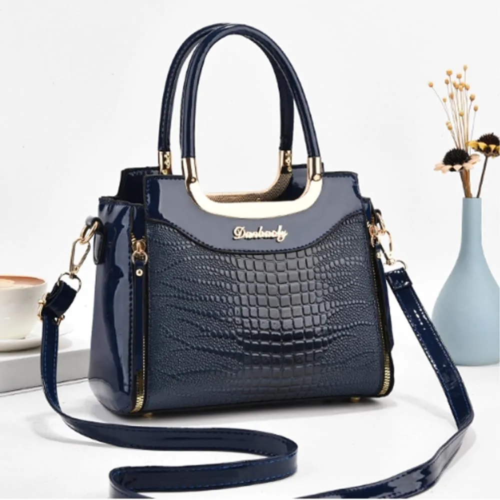 Glossy Patent Leather Handbags Purses for Women Satchel Crocodile Pattern Top Handle Handbag Ladies Shoulder Bag