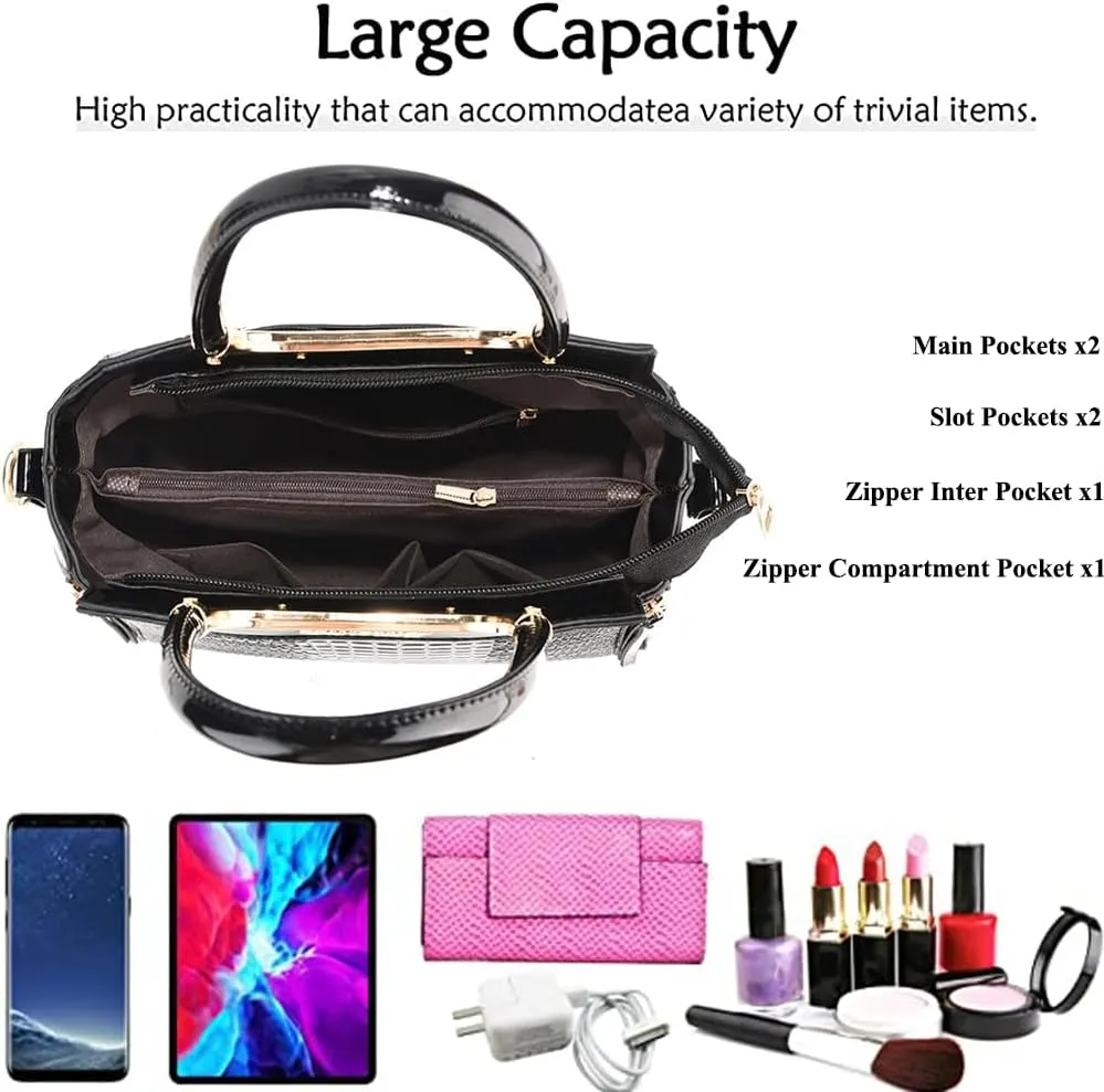 Glossy Patent Leather Handbags Purses for Women Satchel Crocodile Pattern Top Handle Handbag Ladies Shoulder Bag