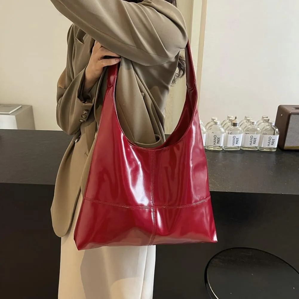 Glossy Tote Bag for Women Vintage Hobo Bags for Women Slouchy Office Tote Top Handle Handbag Purse Large Shoulder Bag