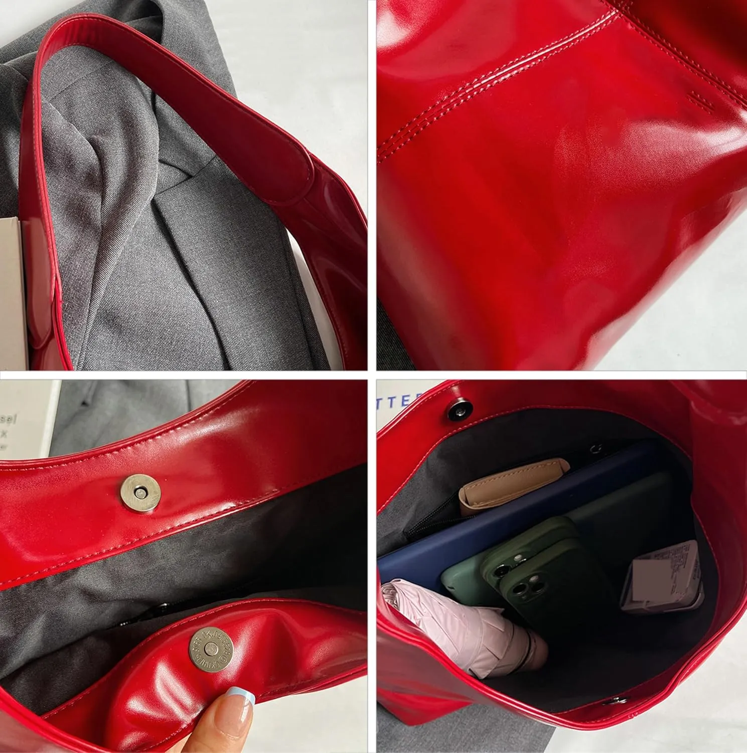 Glossy Tote Bag for Women Vintage Hobo Bags for Women Slouchy Office Tote Top Handle Handbag Purse Large Shoulder Bag