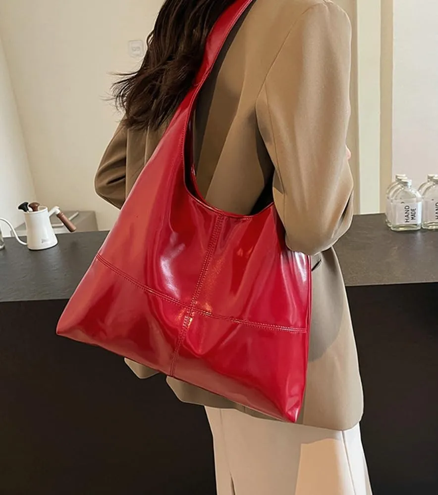 Glossy Tote Bag for Women Vintage Hobo Bags for Women Slouchy Office Tote Top Handle Handbag Purse Large Shoulder Bag