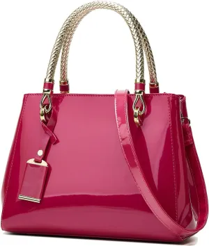 Glossy Women Handbag Shiny Patent Leather Top-Handle Bag Medium Shoulder Bag Tote Evening Purse Party Satchel