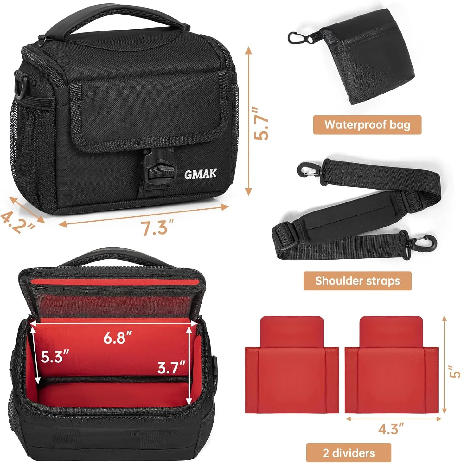 GMAK Small Camera Carrying Bag for Photographers, Anti-shock Camera Shoulder Bags with Water-resistant Rain Cover, Camera Case Compatible for DSLR/SLR/Mirrorless Camera, 7.3'' × 4.2'' × 5.7'', Black