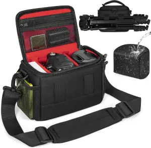 GMAK Small Camera Carrying Bag for Photographers, Anti-shock Camera Shoulder Bags with Water-resistant Rain Cover, Camera Case Compatible for DSLR/SLR/Mirrorless Camera, 7.3'' × 4.2'' × 5.7'', Black