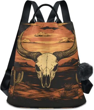 Goat Skull Cactus West Desert Backpack for Women Anti Theft Large Fashion Travel Shoulder Bag Purse Rucksack Lightweight