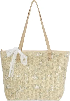 Goclothod Fashion Handbags Women Woven Straw Bag Summer Beach Tote Purse