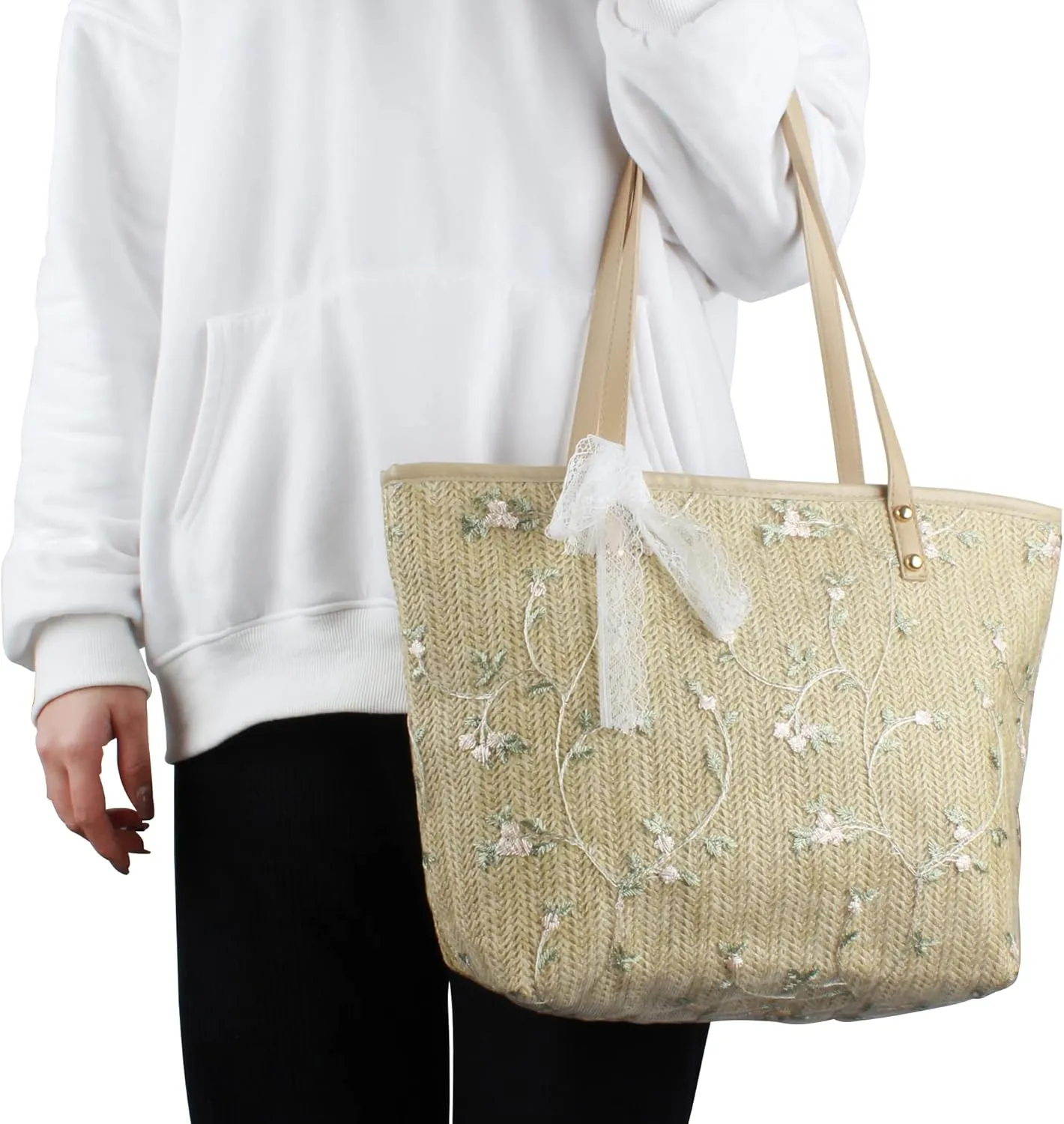 Goclothod Fashion Handbags Women Woven Straw Bag Summer Beach Tote Purse