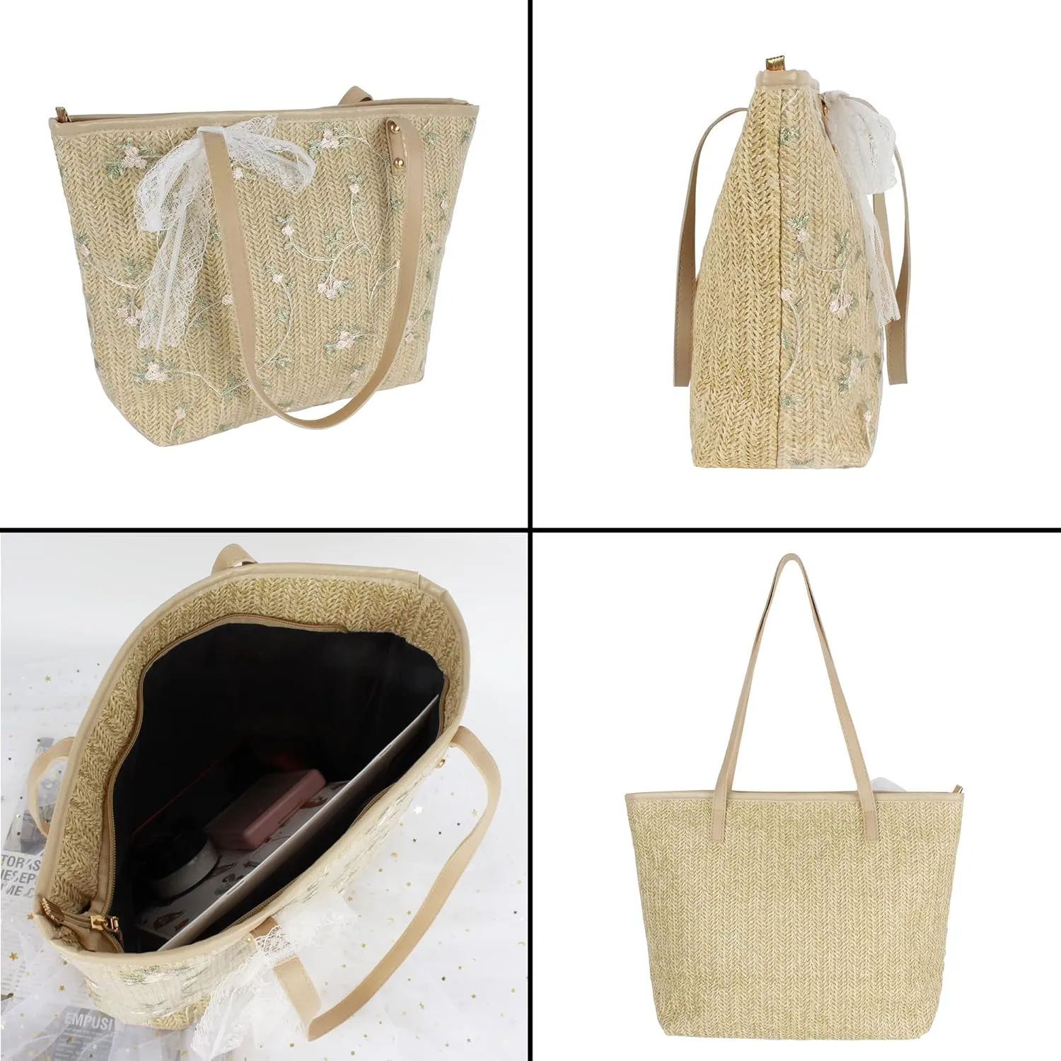 Goclothod Fashion Handbags Women Woven Straw Bag Summer Beach Tote Purse