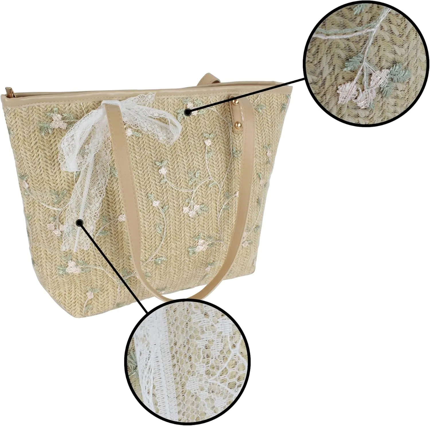 Goclothod Fashion Handbags Women Woven Straw Bag Summer Beach Tote Purse